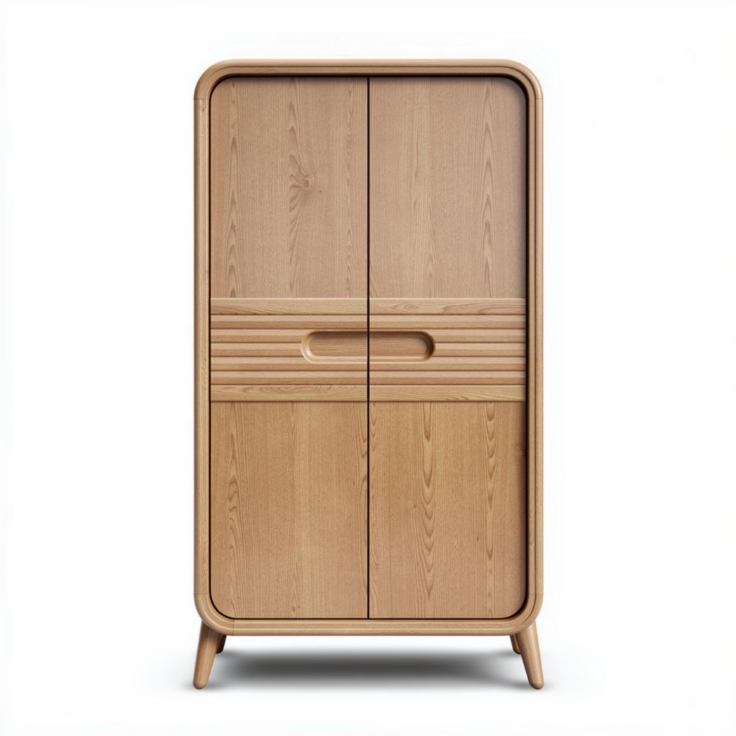 Wooden storage cabinet with four doors and natural finish 80 x 40 x 180cm