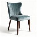 Velvet dining chair in teal with wooden legs and ribbed design 45 x 50 x 90cm