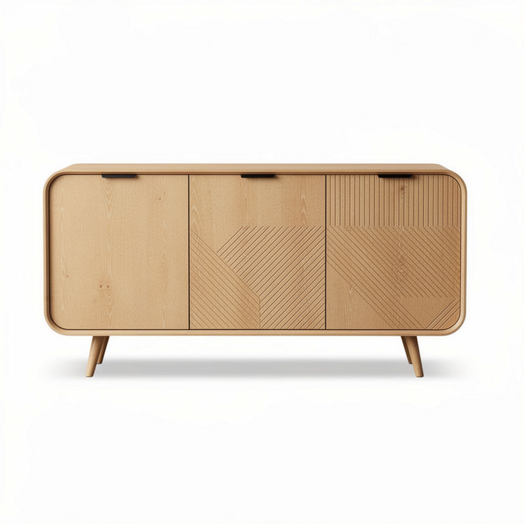 Wooden sideboard with geometric patterns in natural finish 120 x 40 x 80cm