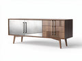 Wooden storage cabinet with mirrored doors and three drawers 150 x 40 x 70cm