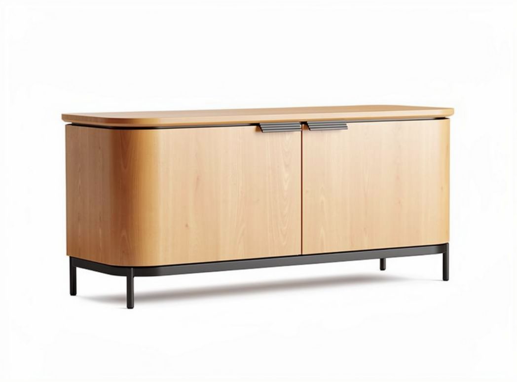 Wooden sideboard with two doors and black metal legs 180 x 45 x 85cm