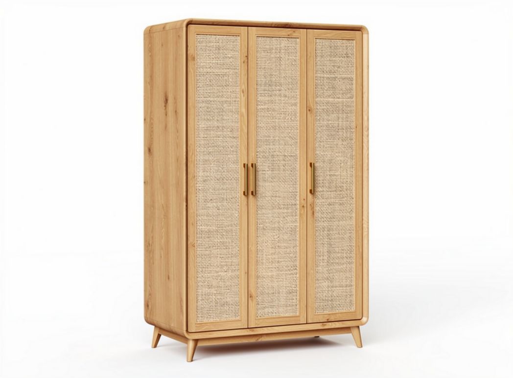 Bamboo storage wardrobe with woven doors 80 x 40 x 180cm