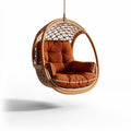 Hanging rattan chair with soft cushions in orange 90 x 80 x 120cm