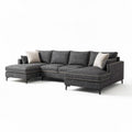 Fabric sectional sofa in dark gray with two accent pillows 250 x 100 x 90cm