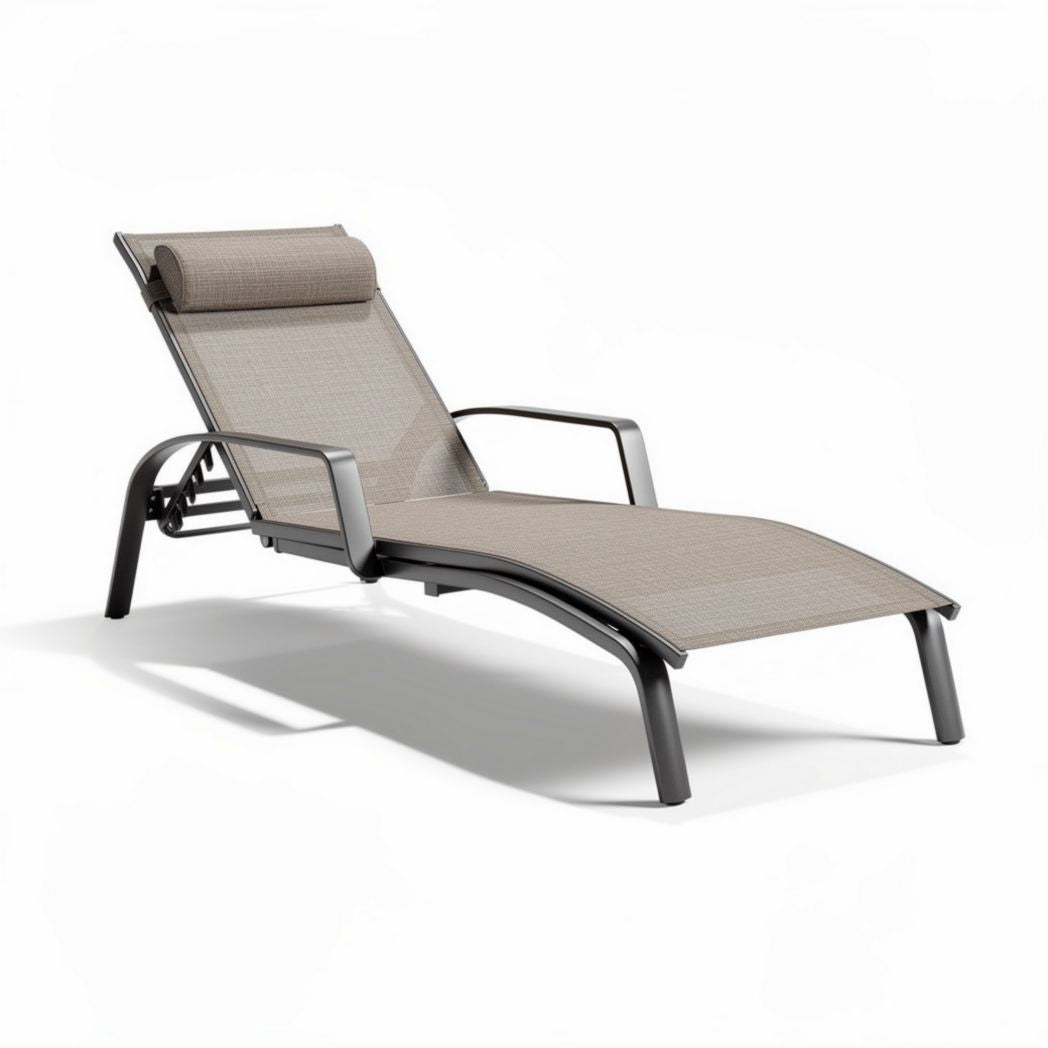 Outdoor reclining lounge chair with aluminum frame and fabric in beige 190 x 70 x 30cm