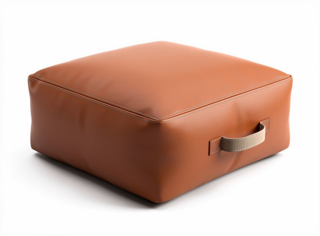 Leather square floor cushion with handle 60 x 60 x 20cm for home seating