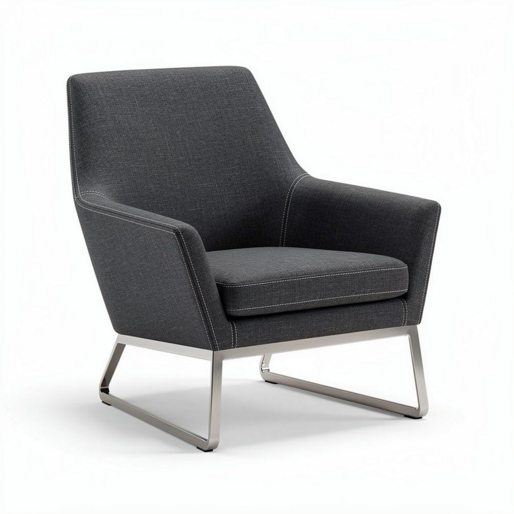 Modern upholstered accent chair with stainless steel frame in dark gray 75 x 80 x 90cm