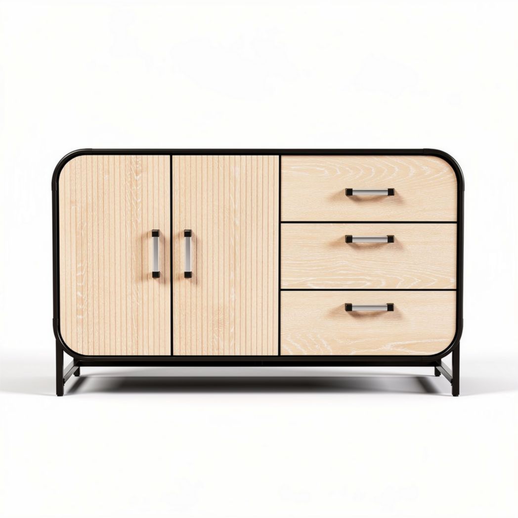 Wood storage cabinet with metal frame and four drawers 80 x 40 x 70cm
