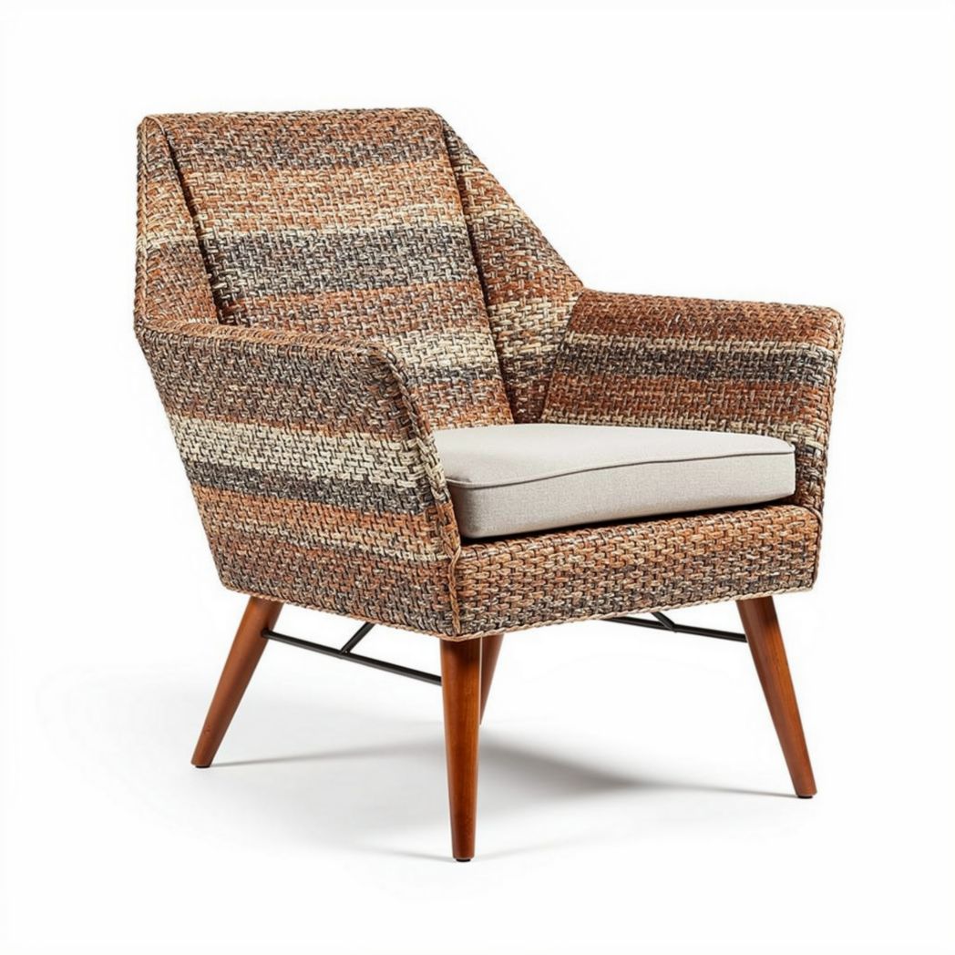 Woven fabric accent chair with wooden legs and removable cushion 80 x 75 x 90cm